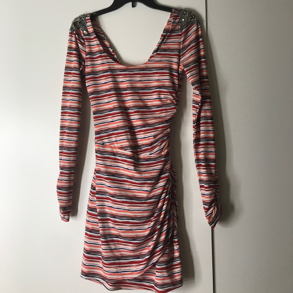 Long-sleeve dress with shoulder embellishments