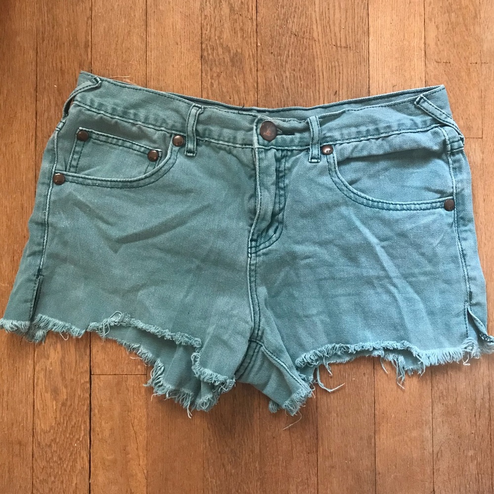 Free People Teal/Green Denim Cutoff Shorts size 27