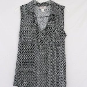 LOFT Sleeveless Black and White Pocket Blouse