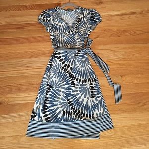 Bcbgmaxazria Blue Abstract Floral Wrap Dress