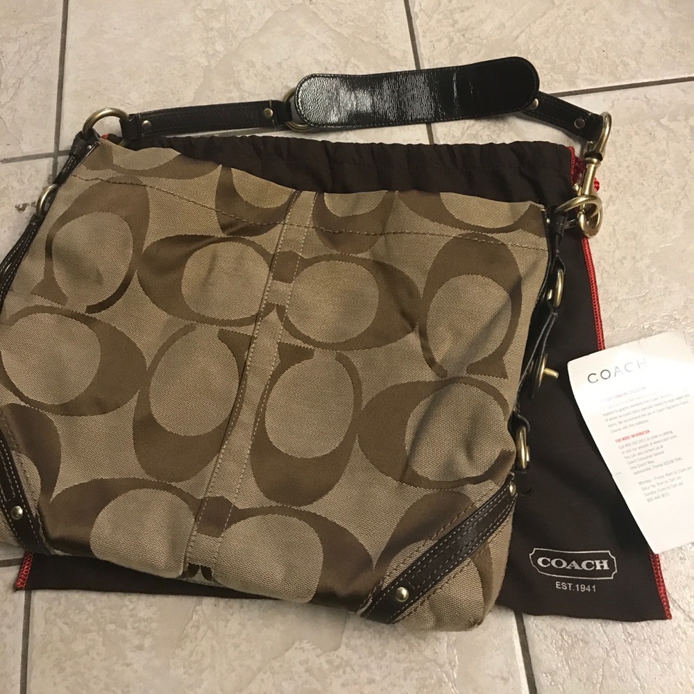 Brown and gold Coach purse