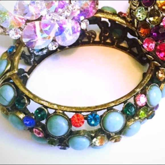 Turquoise & Multi-Color Rhinestone Cuff Bracelet - Picture 4 of 5