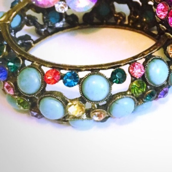 Turquoise & Multi-Color Rhinestone Cuff Bracelet - Picture 5 of 5