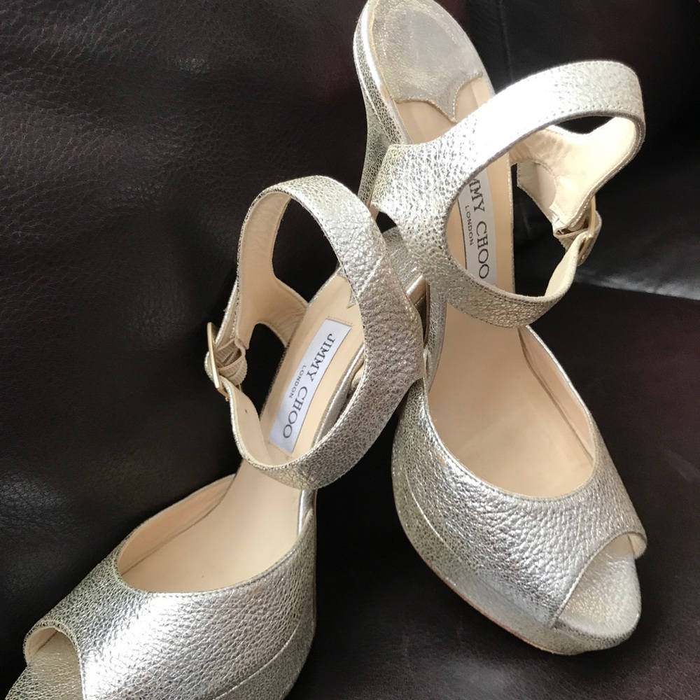 Jimmy Choo Metallic Gold Woven Leather sandals