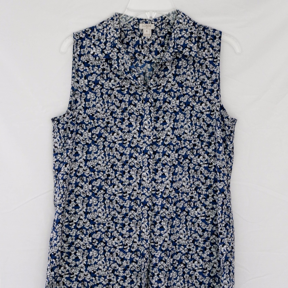 J Crew Blue & White Floral Sleeveless Blouse