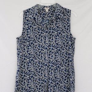 J Crew Blue & White Floral Sleeveless Blouse