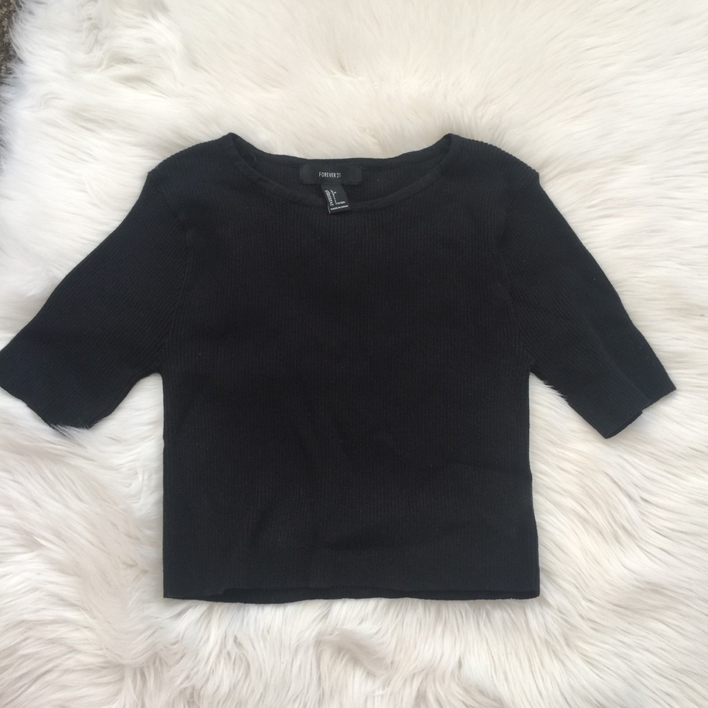 Rib Knit Black Crop Top L