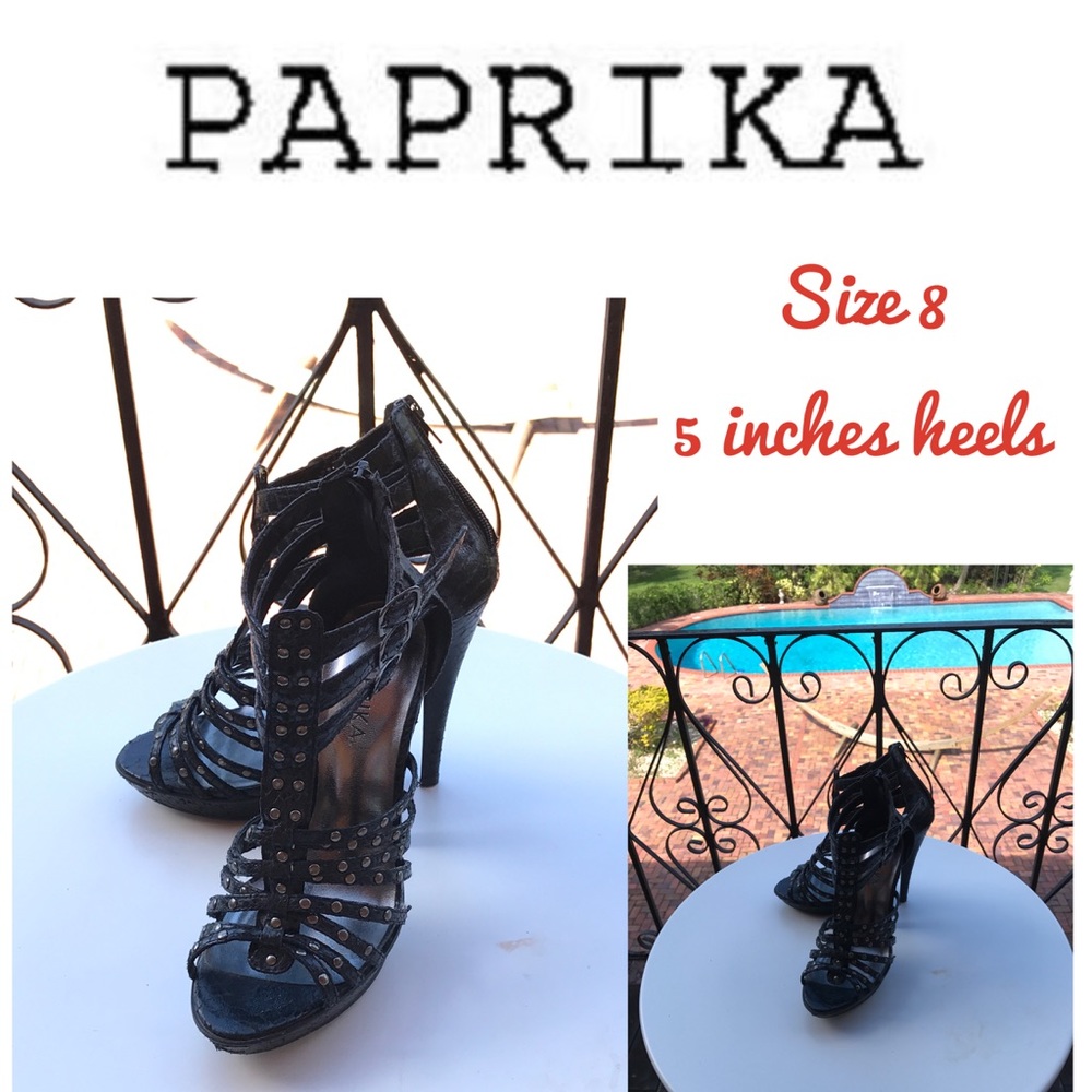 Black studded strappy high heels