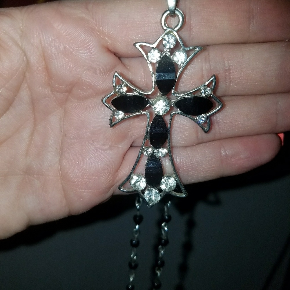 Beautiful Black & Crystal gems cross neckalace.