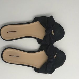 Jcrew dark blue denim bow slide on sandals