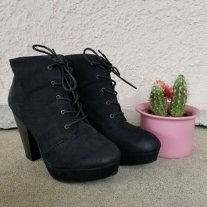 faux suede black lace up booties