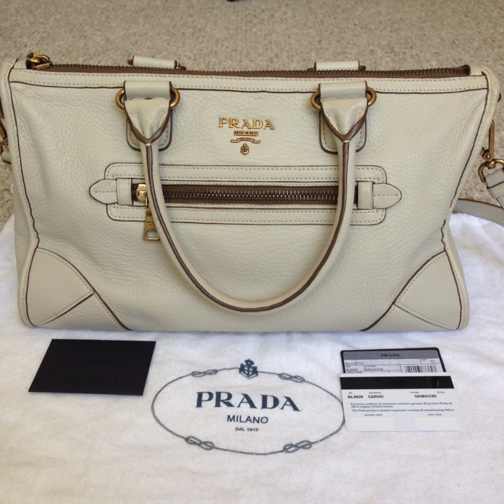 Authentic Prada cervo deerskin satchel zipper bag
