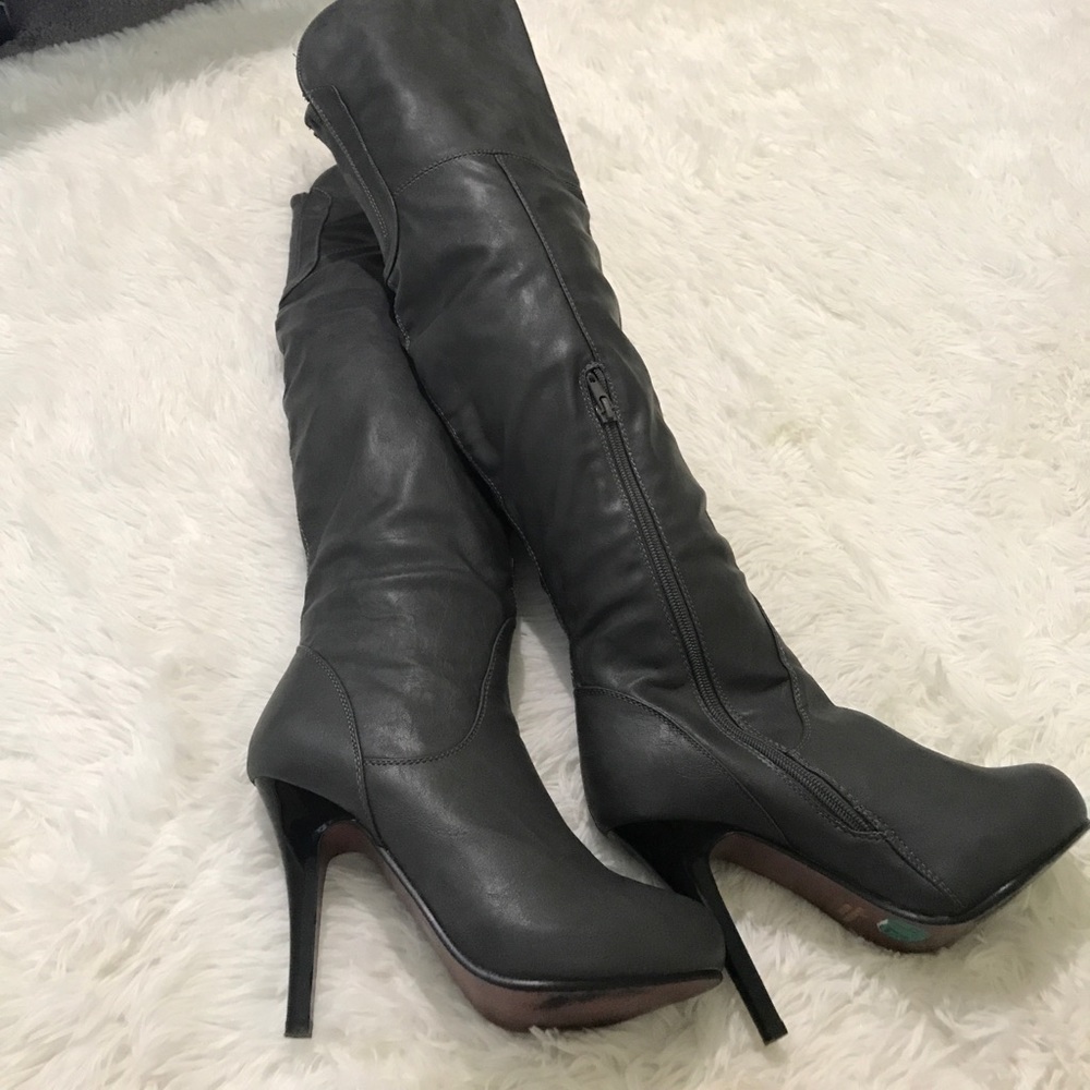 Grey high heel boots