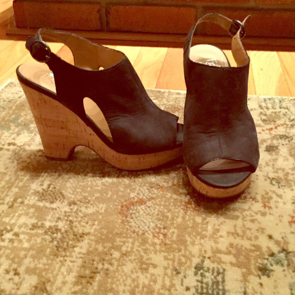 Black Peep Toe Wedges