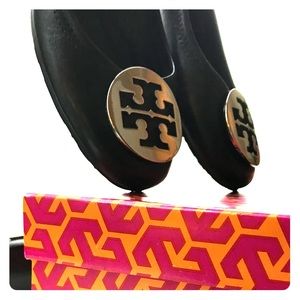 Tory Burch Reva Ballet Flat, Silver/Black Leather