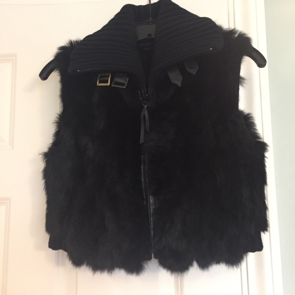 Genuine Rabbit and Leather fur vest