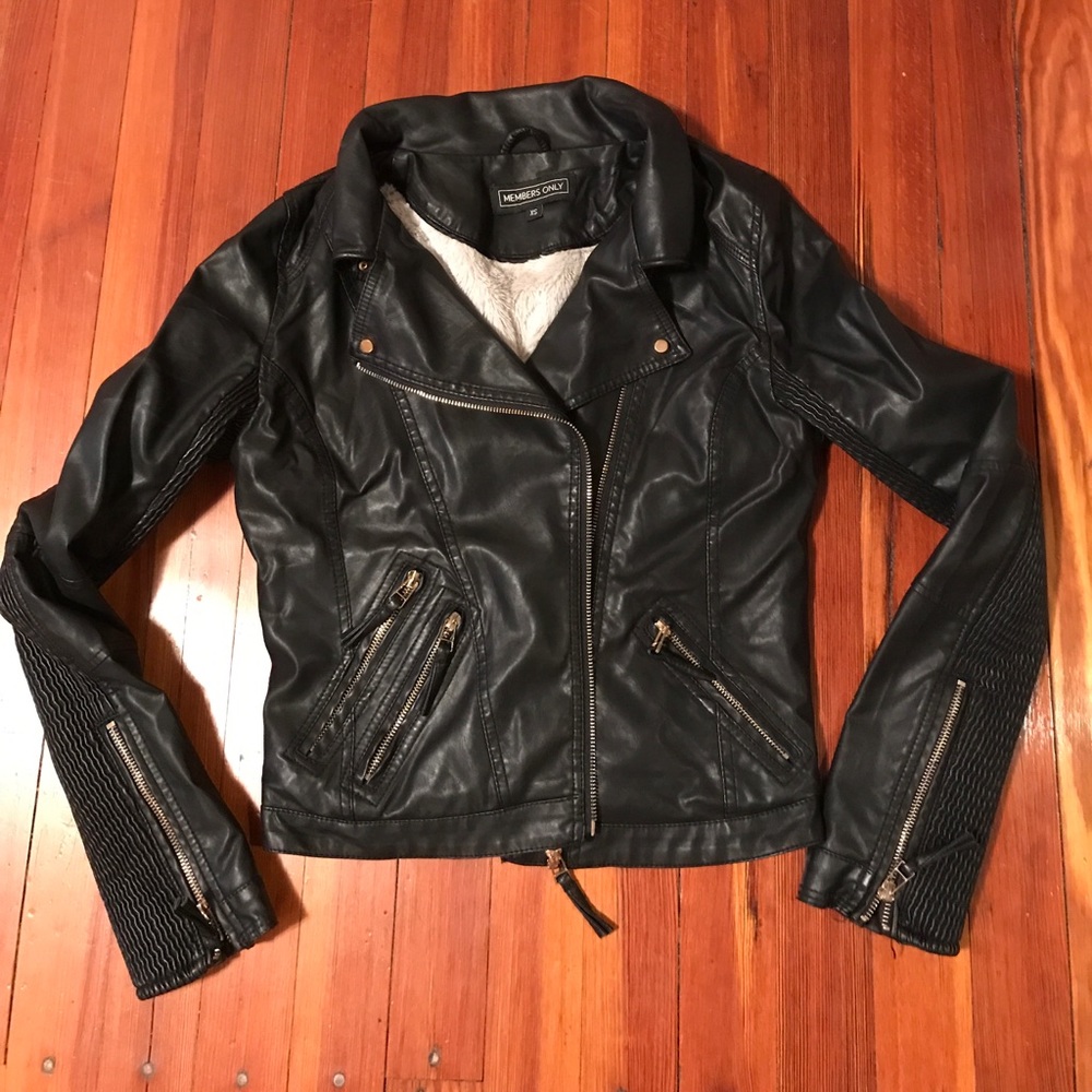 Members Only black faux leather Moto Jacket