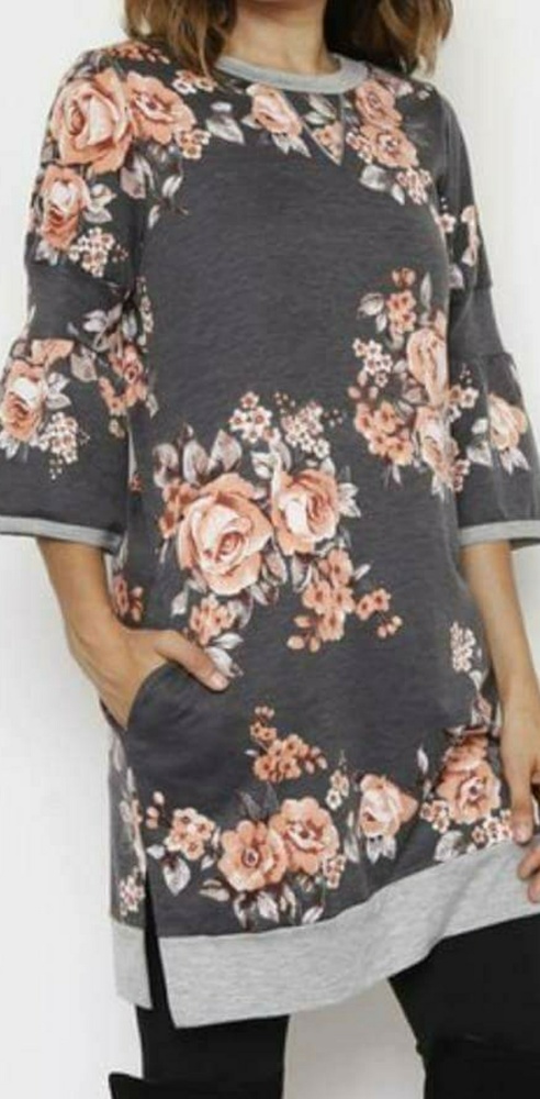 Eloise, floral charcoal tunic