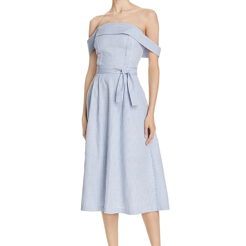 BNWT JOA Striped Poplin Off-the-Shoulder Dress