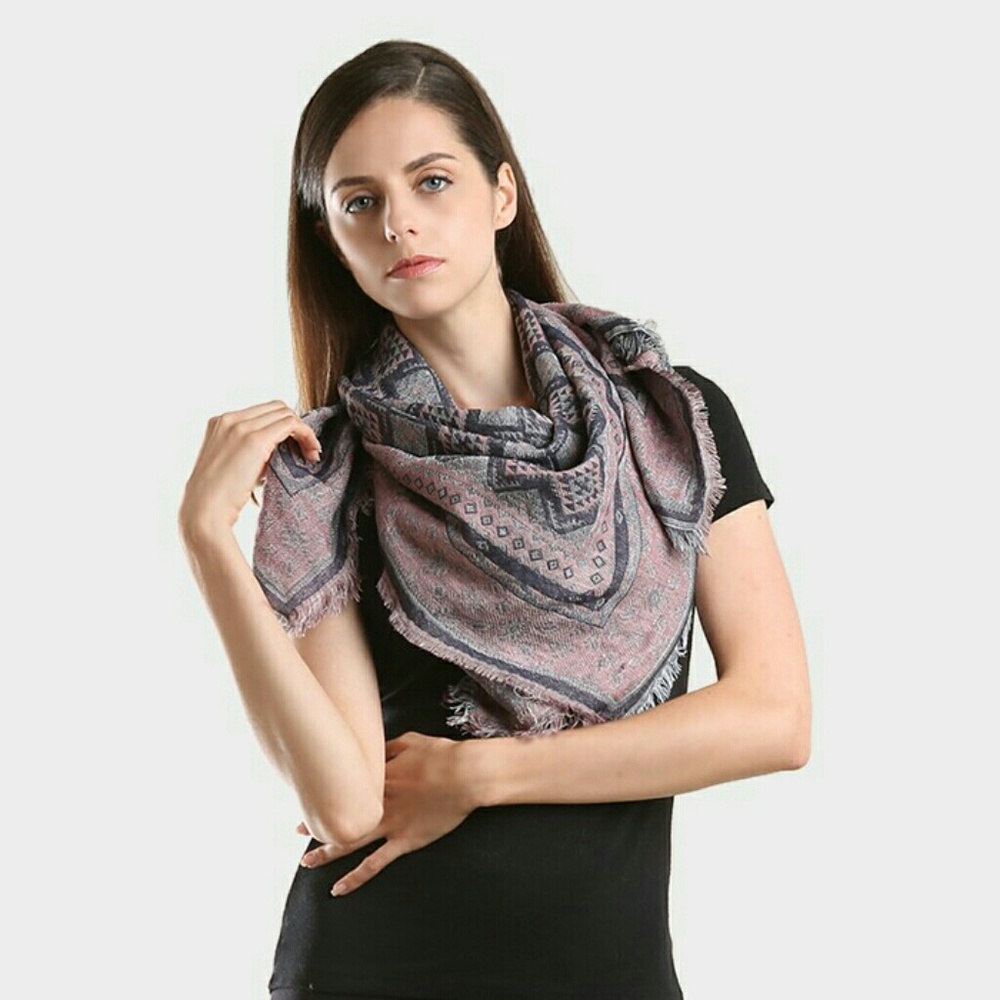 Boho Tribal Print Frayed Edge Square Scarf