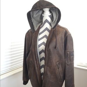 The Limited Genuine Brown Leather Hooded Jacket