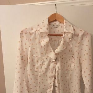 WHBM White & Tan Silky Blouse Size 8
