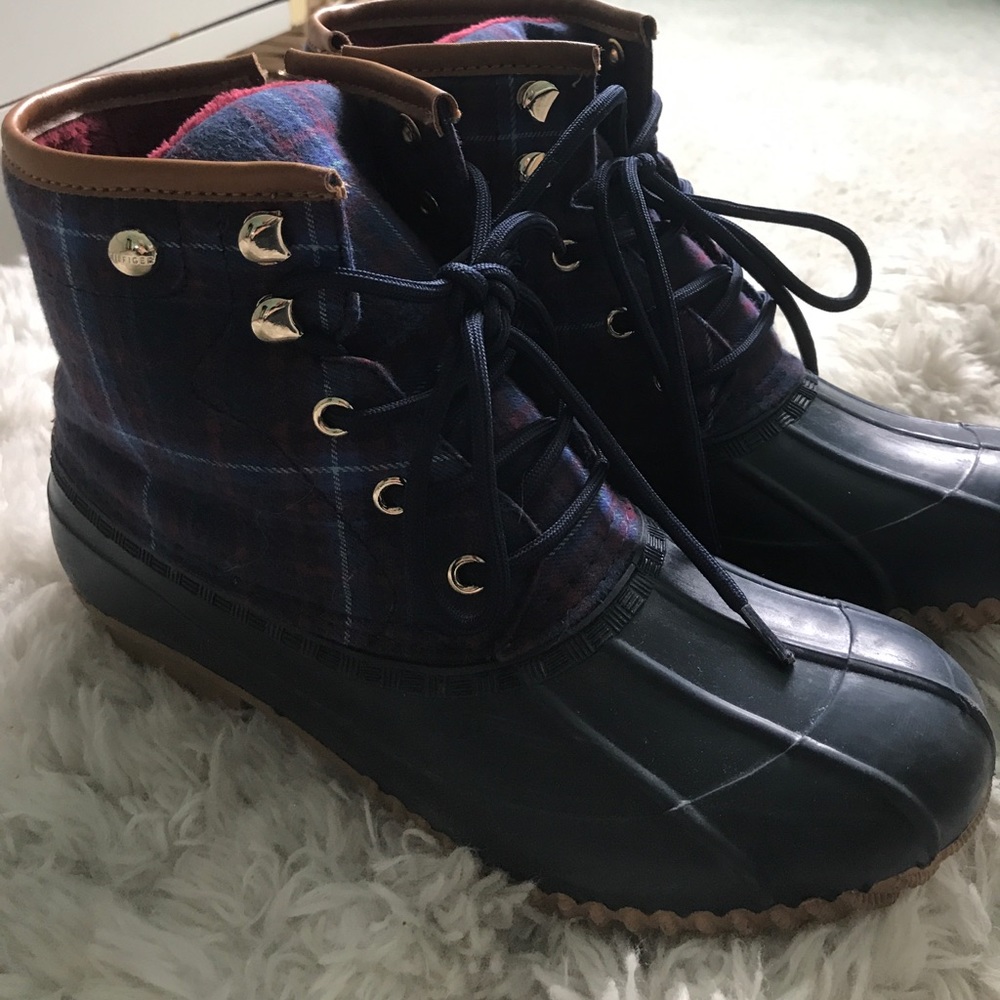 Plaid and green rain boots from Tommy Hilfiger