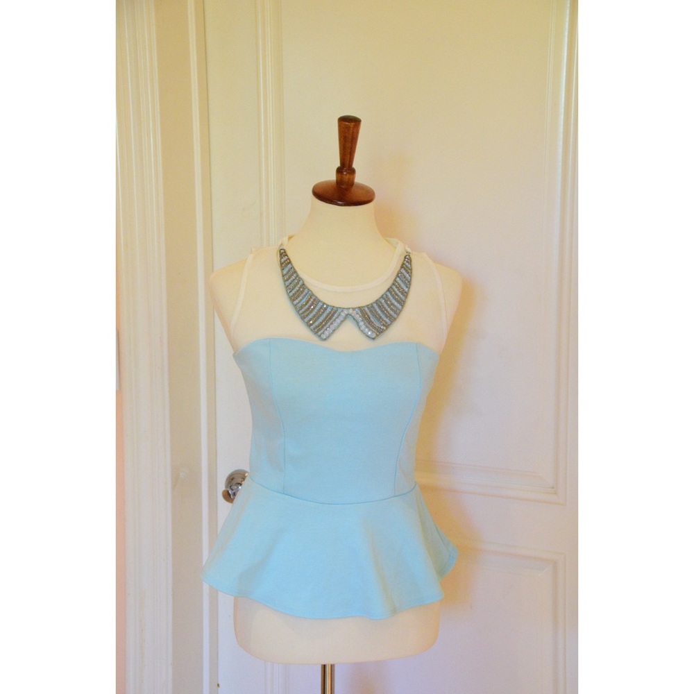 Blue Peplum with attached necklace