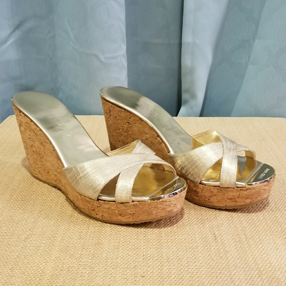 Jimmy Choo Gold Crisscross Wedge