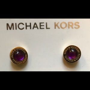 NWT Michael Kors Purple MOP/ Gold Logo Studs