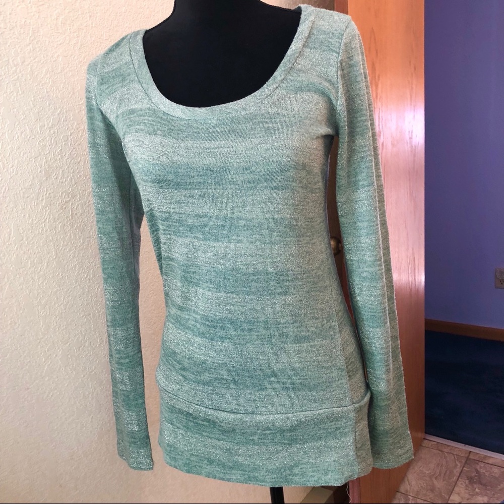 RUE 21 sparkle silver green & lace long sweater