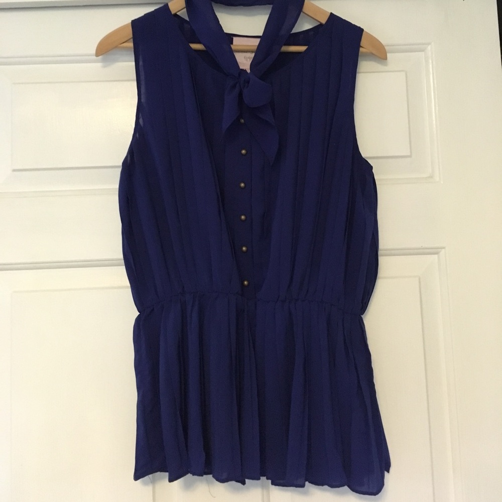 Pleated blue peplum blouse