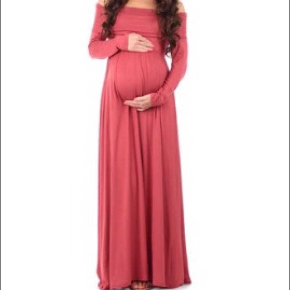 Mauve Off the Shoulder Maternity Dress
