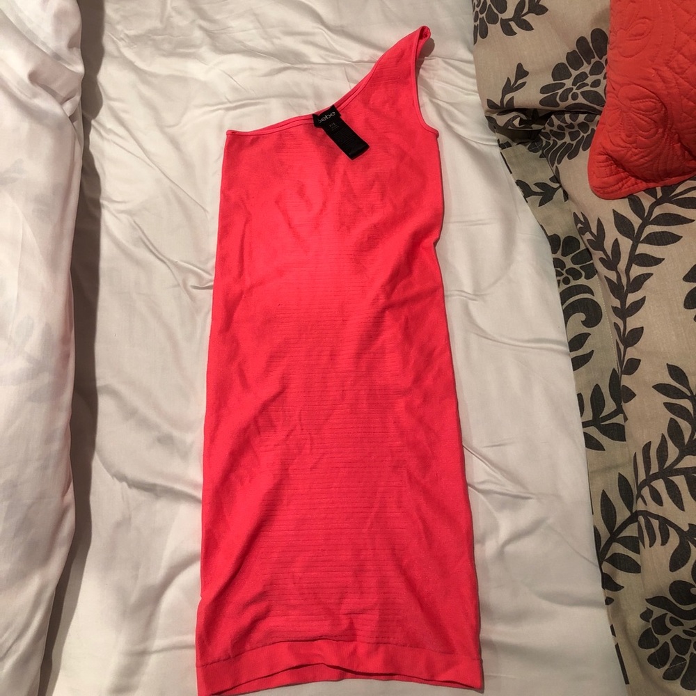 Neon pink/neon orange stretch body con dress