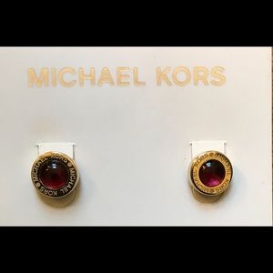NWT Michael Kors Garnet MOP + Gold Logo Studs