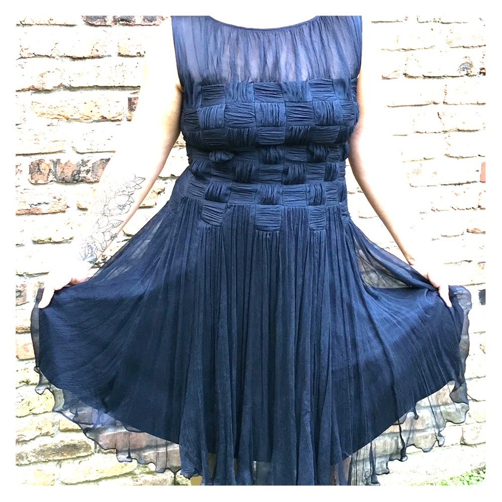 Tadashi Shoji Navy Silk Cocktail Dress