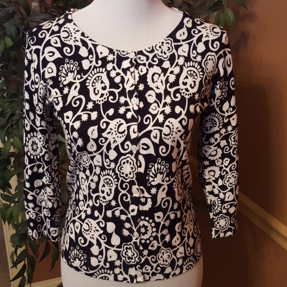 JOSEPH A. Black and White Cardigan Med EUC