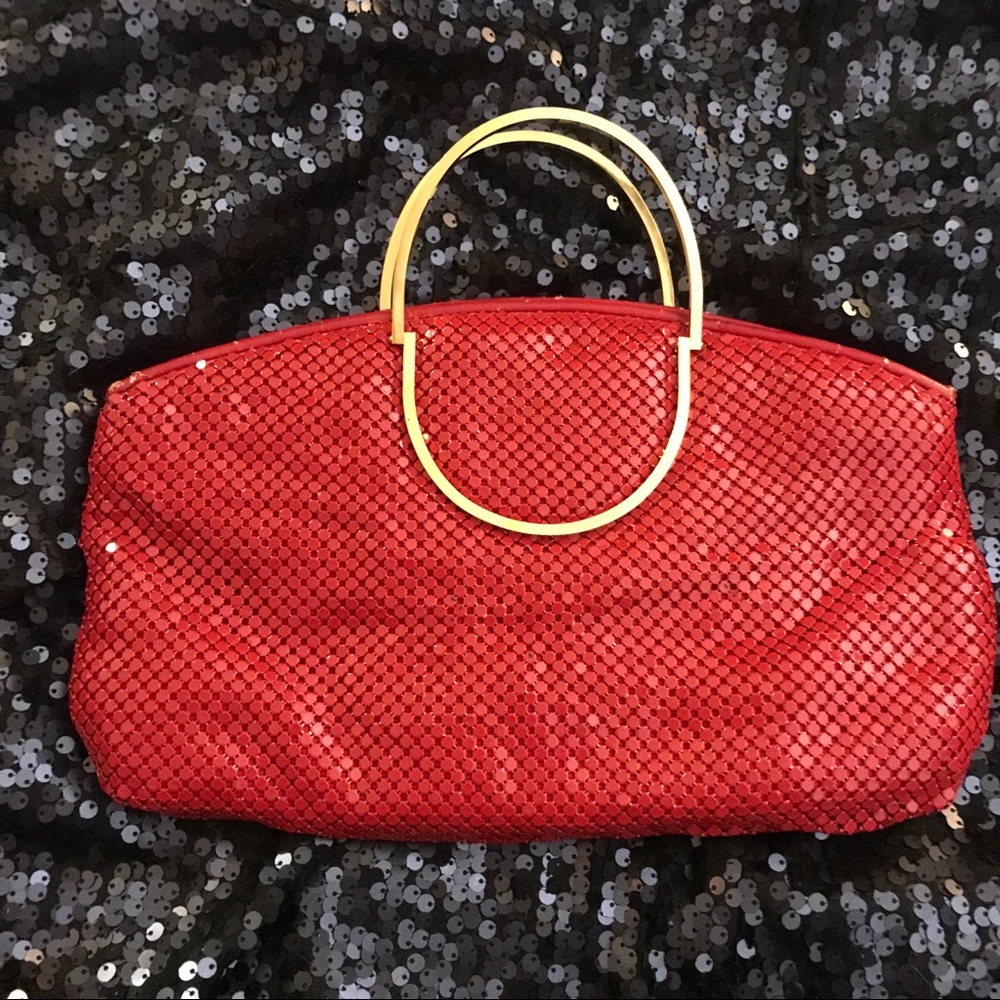Vintage mesh clutch with gold tone metal handles