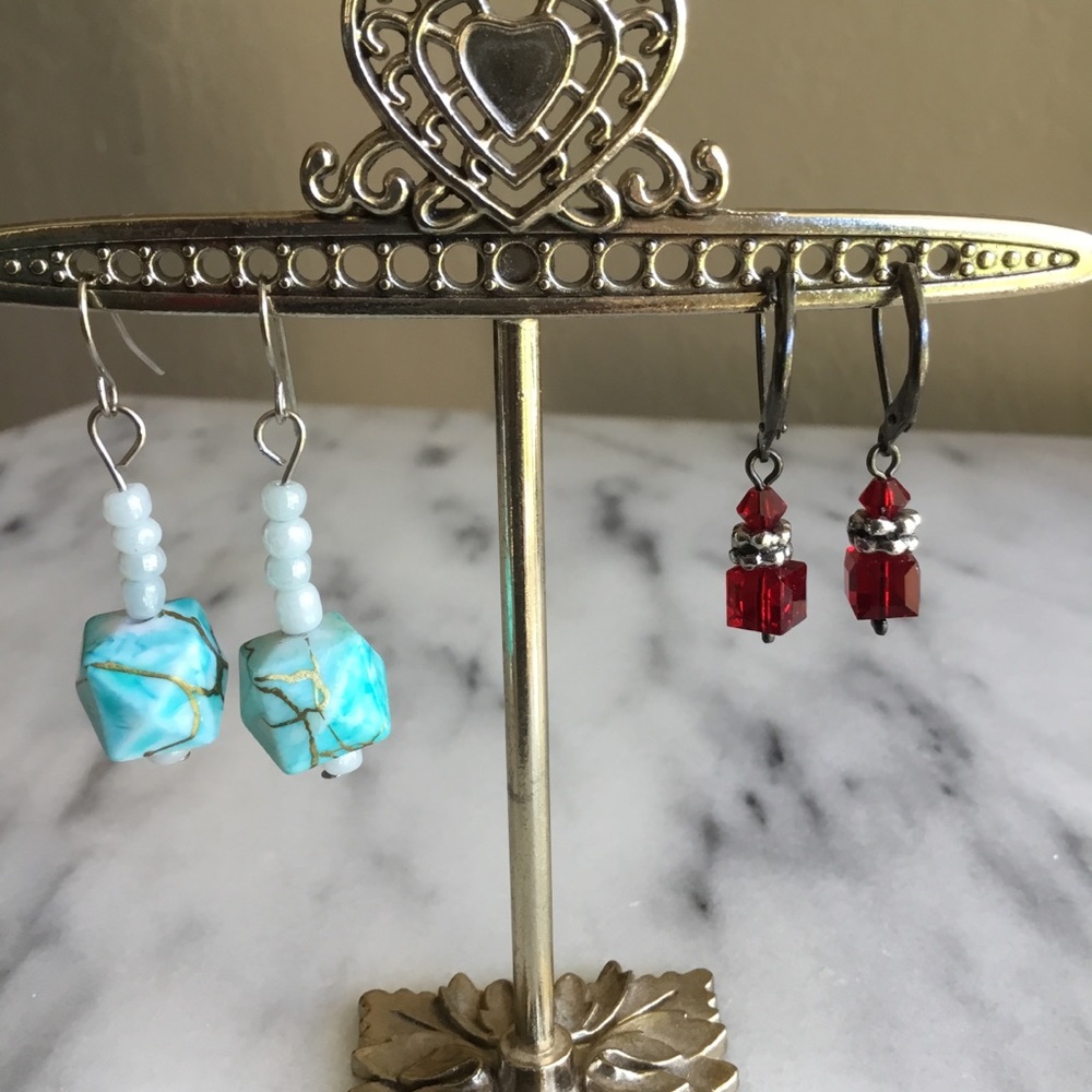 Dainty Turquoise and Rubyesque Earrings Bundle (2)