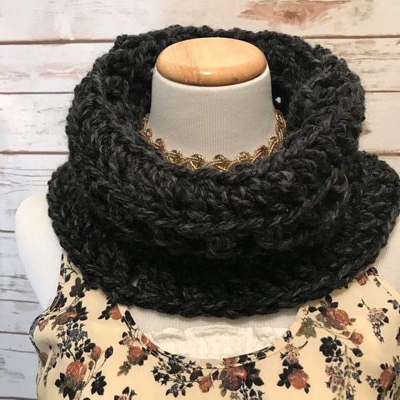 Handmade Crocheted Dark Grey Cowl Scarf - Picture 4 of 8