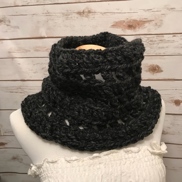 Handmade Crocheted Dark Grey Cowl Scarf - Picture 6 of 8