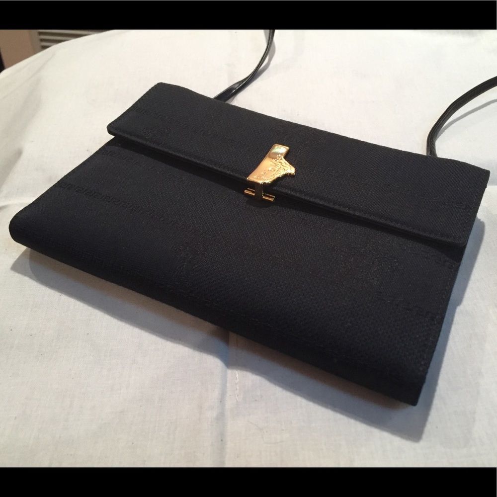 Gianni Versace Black Leather Jacquard Wallet Rare!