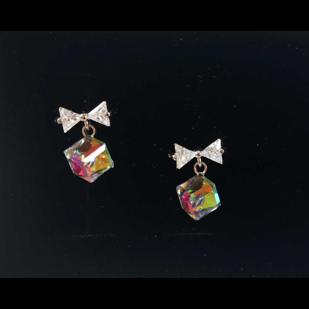 Bow Tie Rainbow Cube Earrings