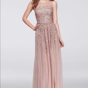 Scattered sequin illusion bodice tulle gown