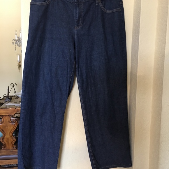 Boyfriend Cropped Jeans Dark Blue Pleated Wide Leg - Picture 3 of 6