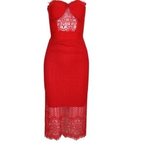 Red bandage dress with lace insert