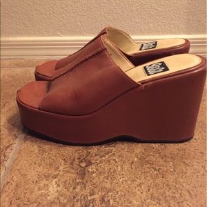 Brown platform open toe mules