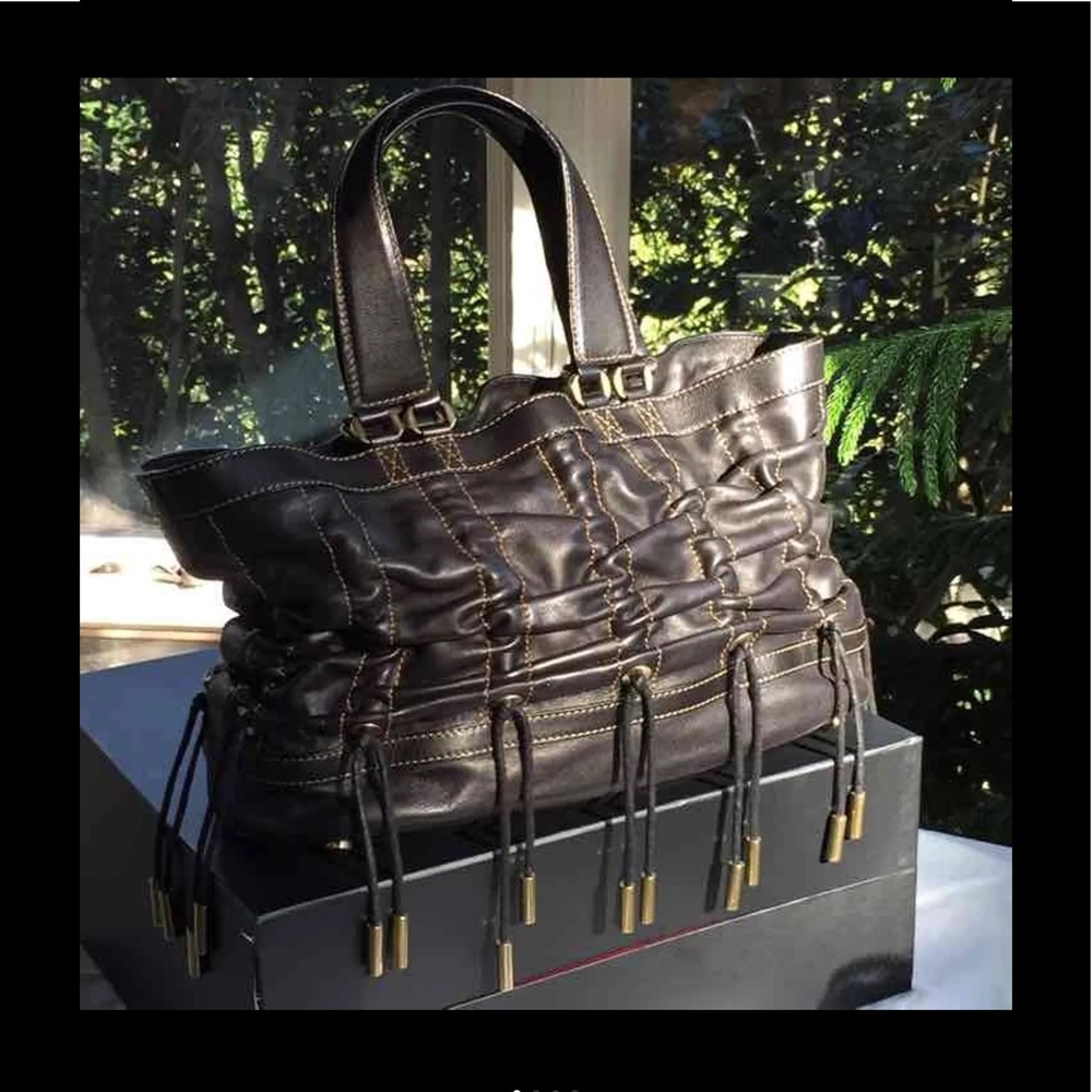 Donna Karan black leather satchel tote bag