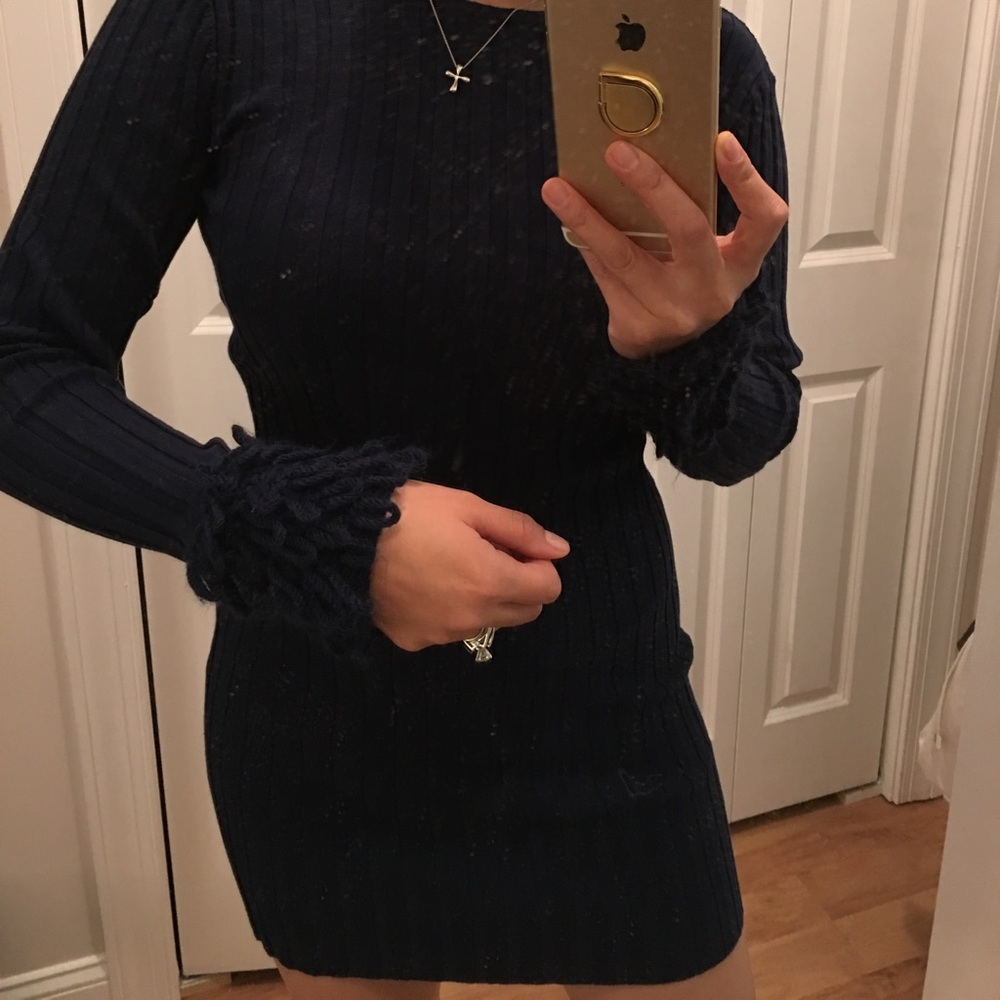 Dark navy dress size M spandex unique point wrist - Picture 2 of 7