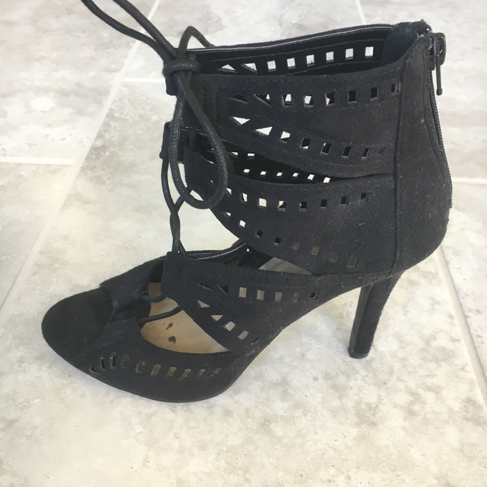 Black Suede Lace Up Heels